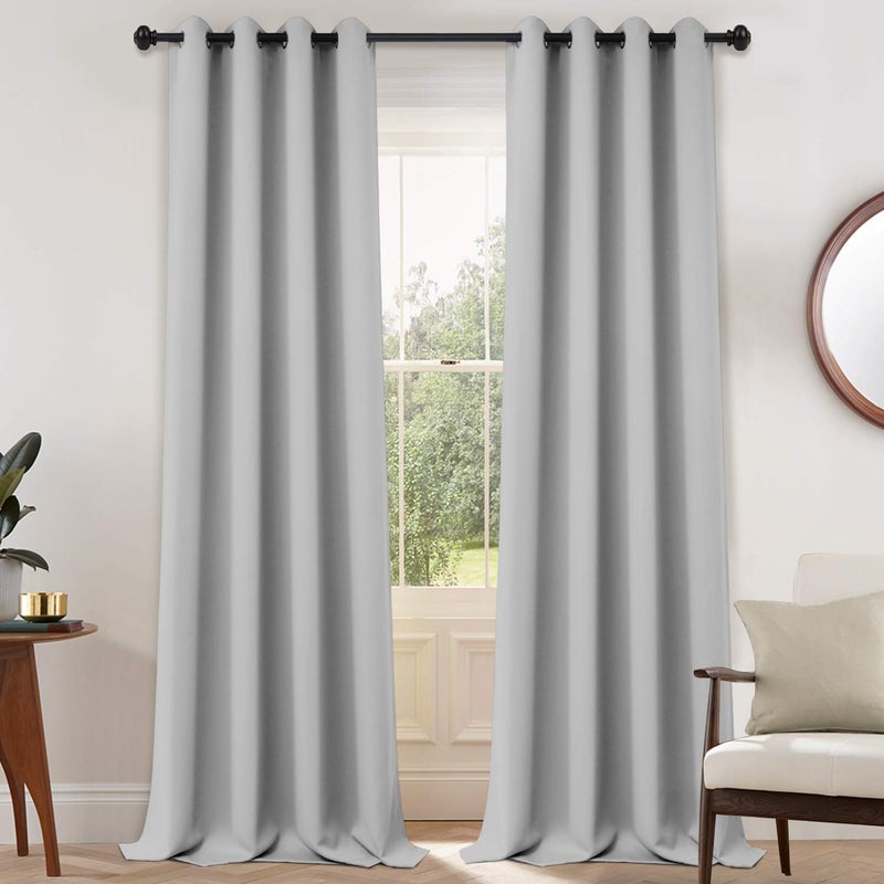 Yakamok Blackout Curtains Room Darkening Thermal Insulated Grommet top Window Curtains for Living Room, 52Wx108L Inch, Light Grey, Set of 2 - Image 1